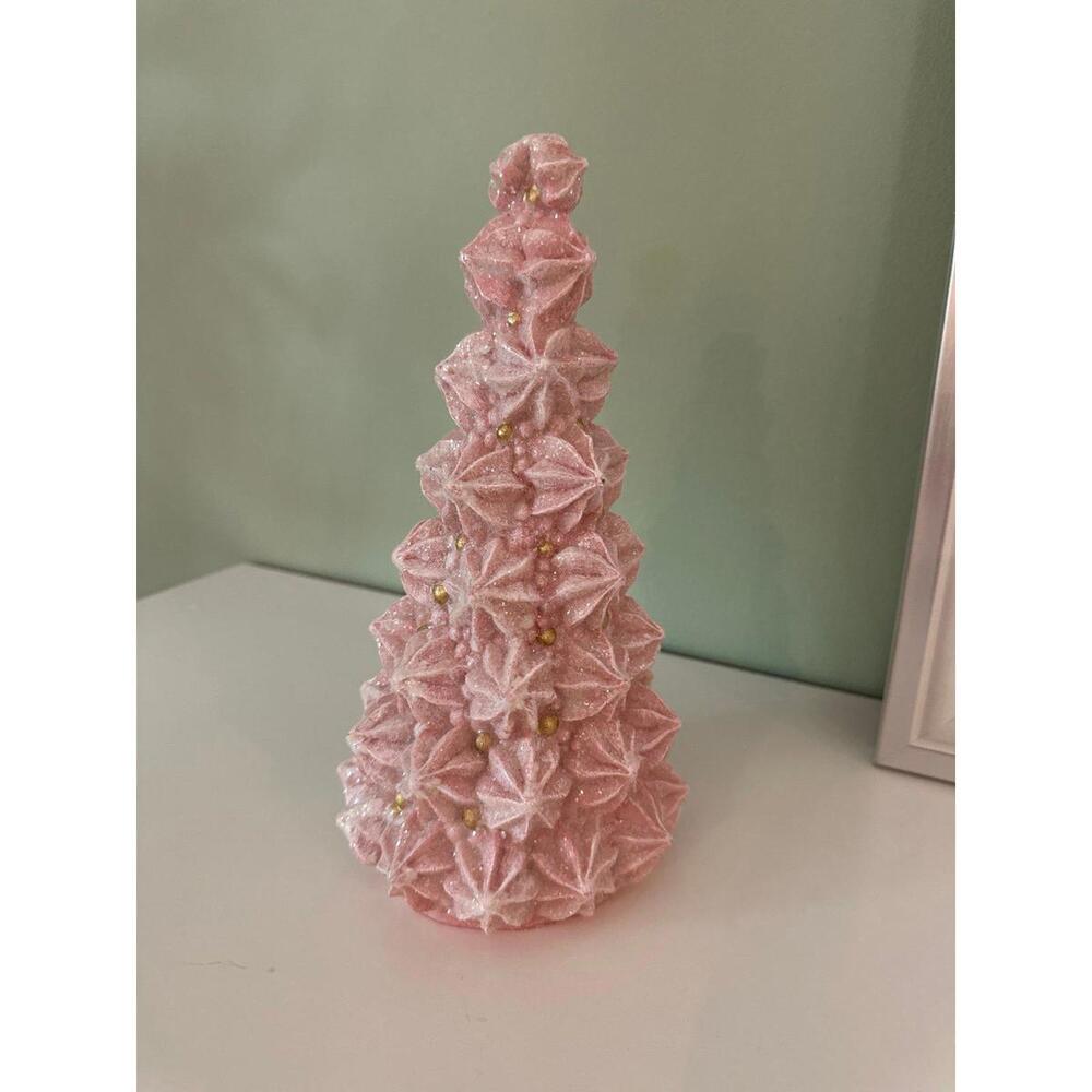 Pink Meringue Looking Christmas Tree Holiday Decoration NEW Glitter Gold Accents